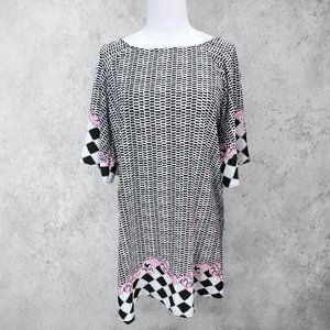 Retro Disco Chic Mod Print Checkered Dress in Black White and Pink